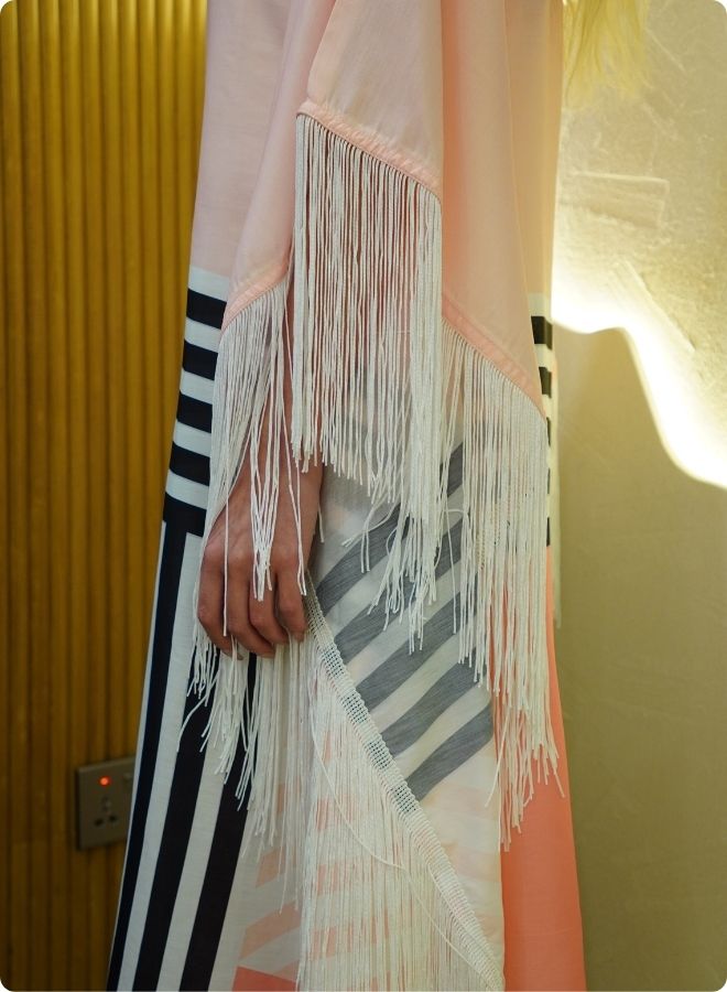 Pink Colorblock Kaftan Set with Striped Detail