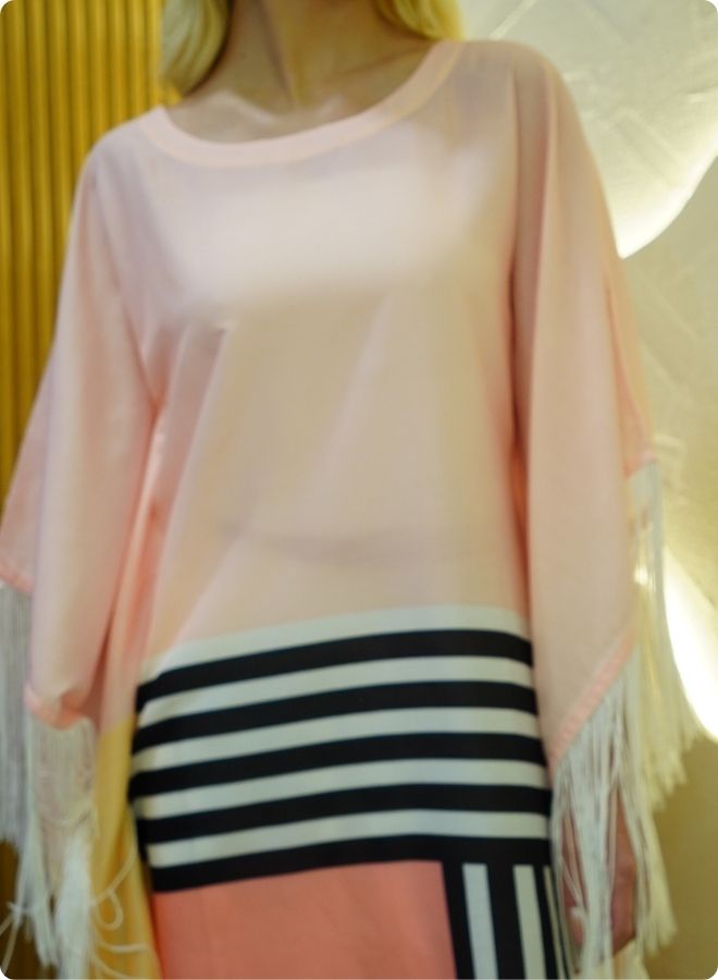 Pink Colorblock Kaftan Set with Striped Detail