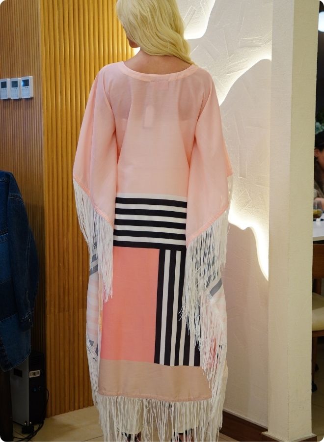 Pink Colorblock Kaftan Set with Striped Detail