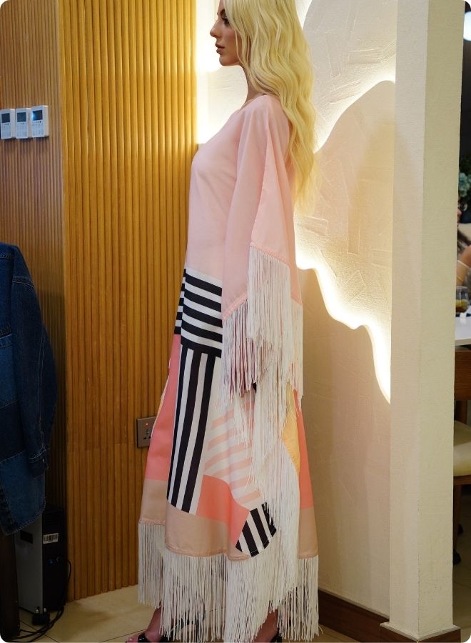 Pink Colorblock Kaftan Set with Striped Detail