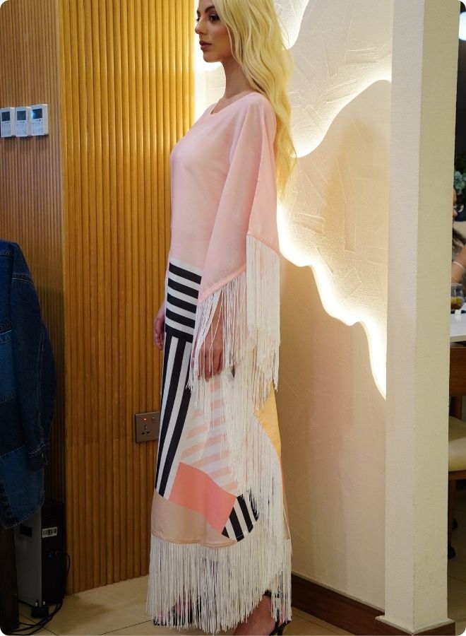 Pink Colorblock Kaftan Set with Striped Detail