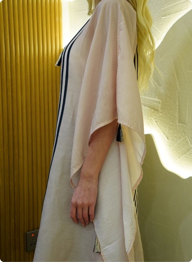 Beige and Black Striped Kaftan Set