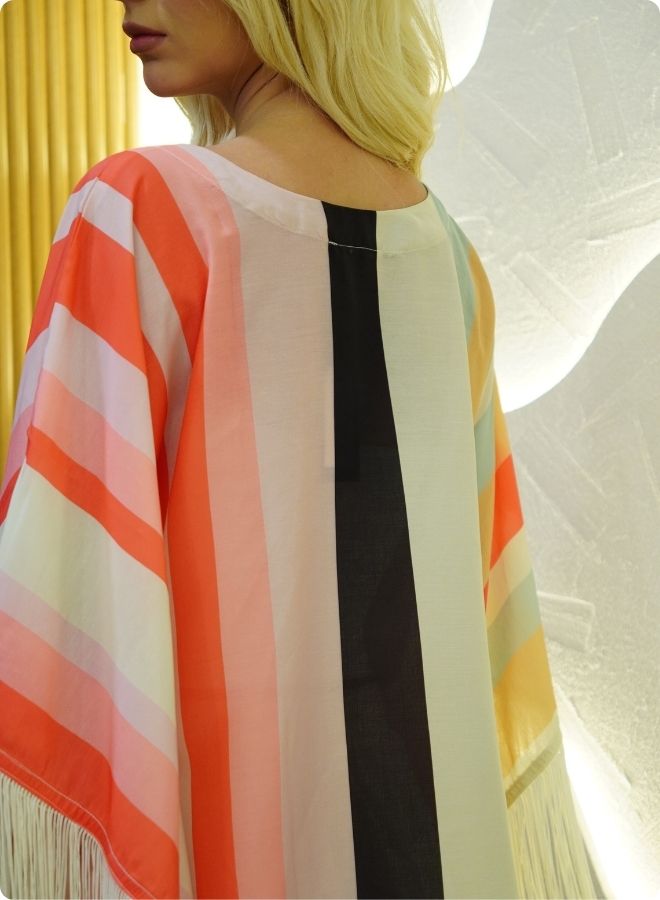 Pastel and Pink Striped Kaftan Set