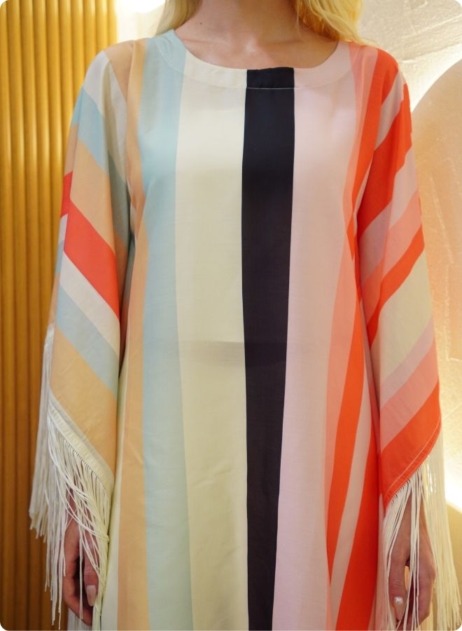 Pastel and Pink Striped Kaftan Set