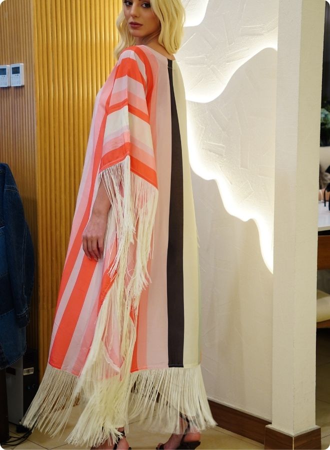 Pastel and Pink Striped Kaftan Set