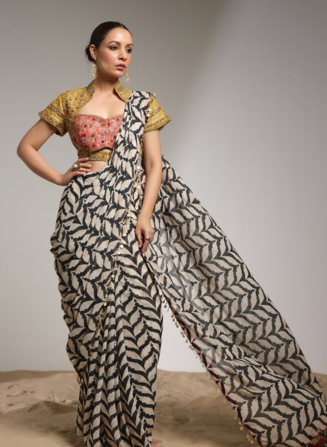 Elegant Printed Saree with Embroidered Blouse