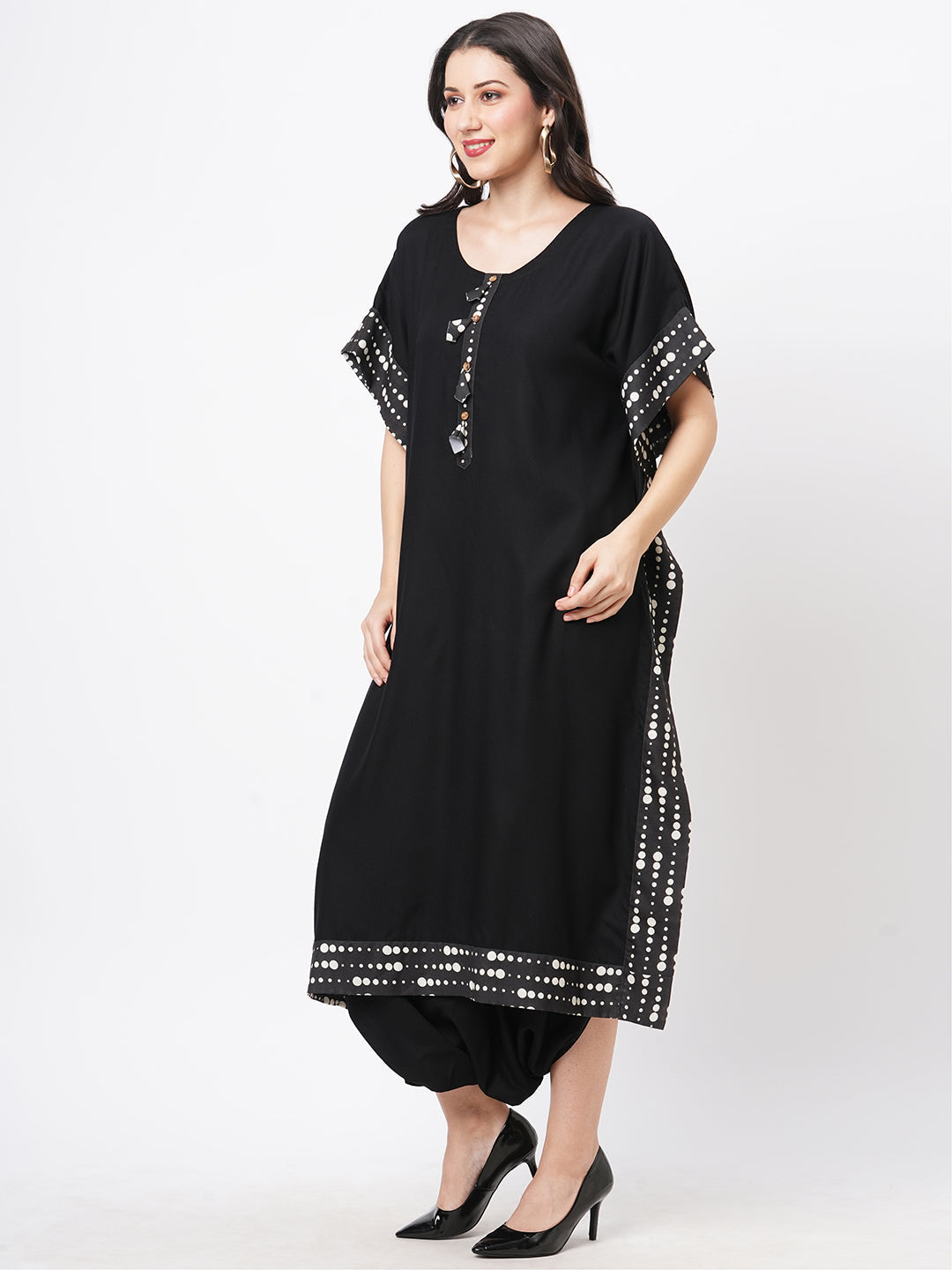 Featuring A Black Kaftan Set With Dhoti Pant