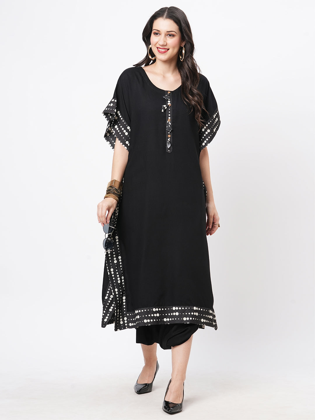 Featuring A Black Kaftan Set With Dhoti Pant