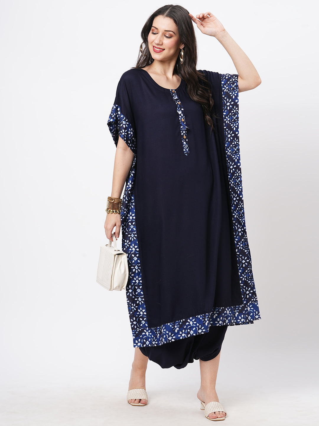Featuring A Navy Kaftan Set With Dhoti Pant