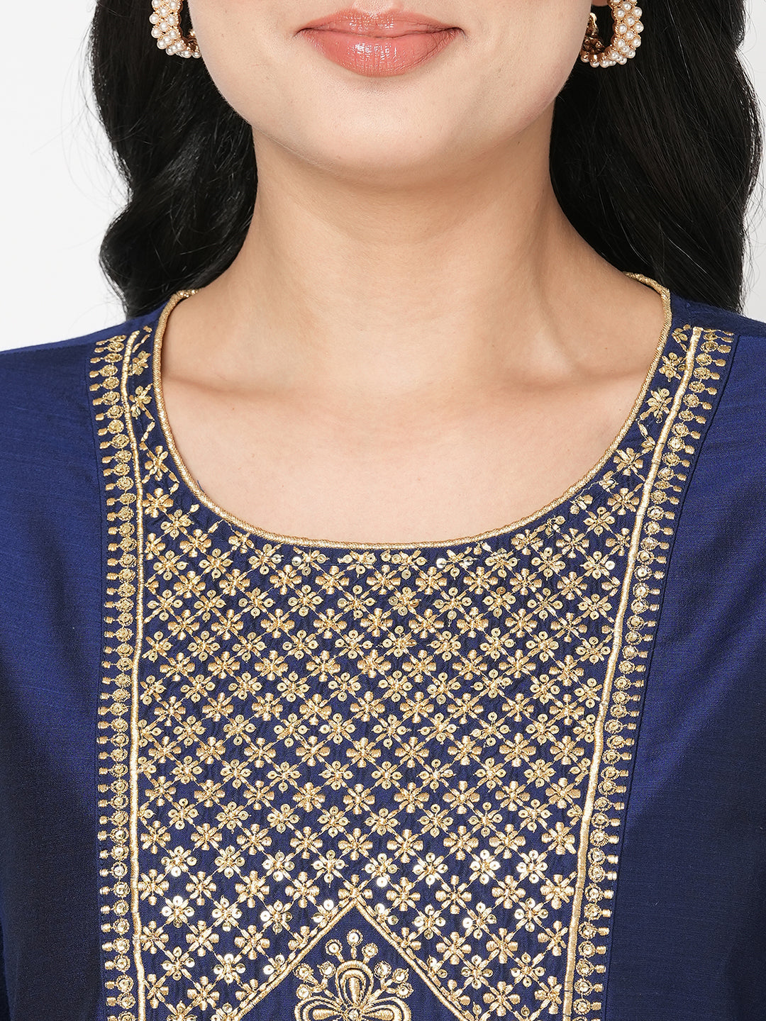 Beautiful Midnight Blue Straight Fit Kurta With Embroidered Long Yoke