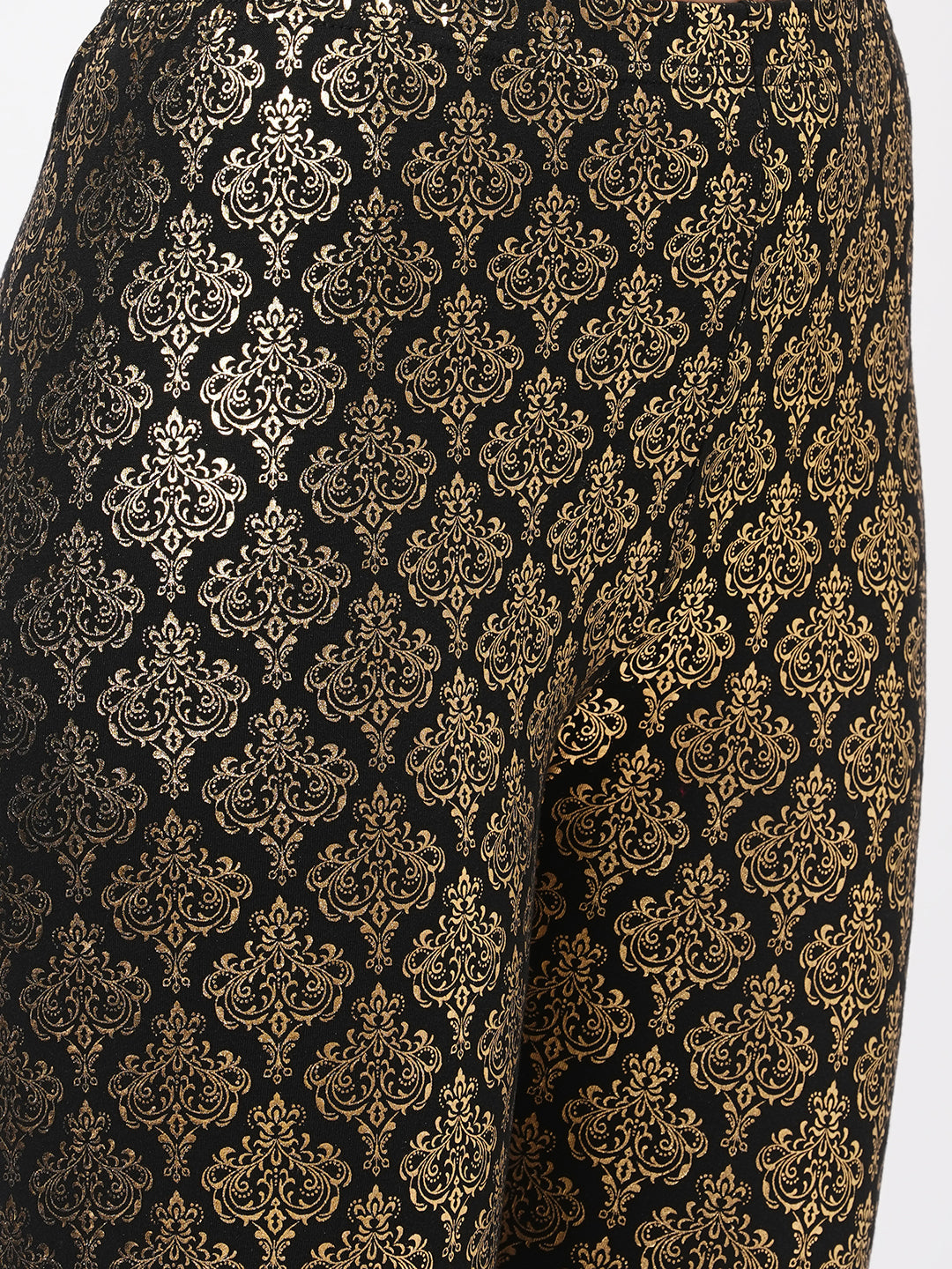 Spell Binding Gold Foil Printed Cotton Lycra Black Legging Handcrafted For You.