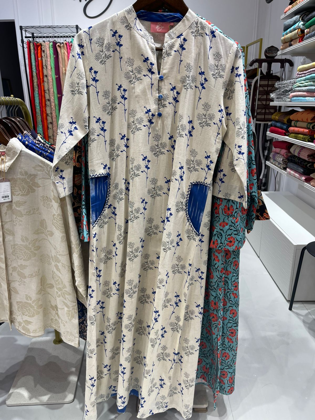 Blue Cotton Printed Kurti