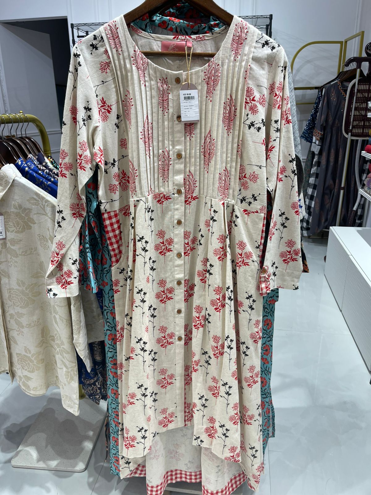 Red Cotton Printed Kurti