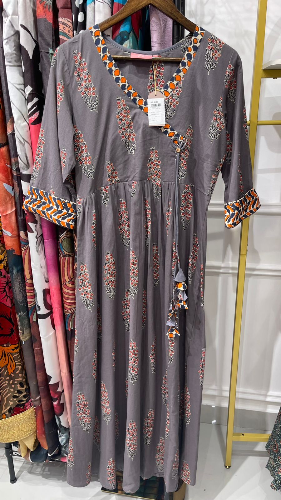 Gray Cotton Embelished Kurti