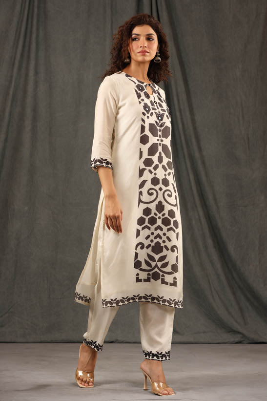 Cream Panel Print Women Suit Set
