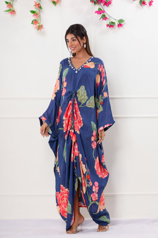 Blue Floral Print Kaftan