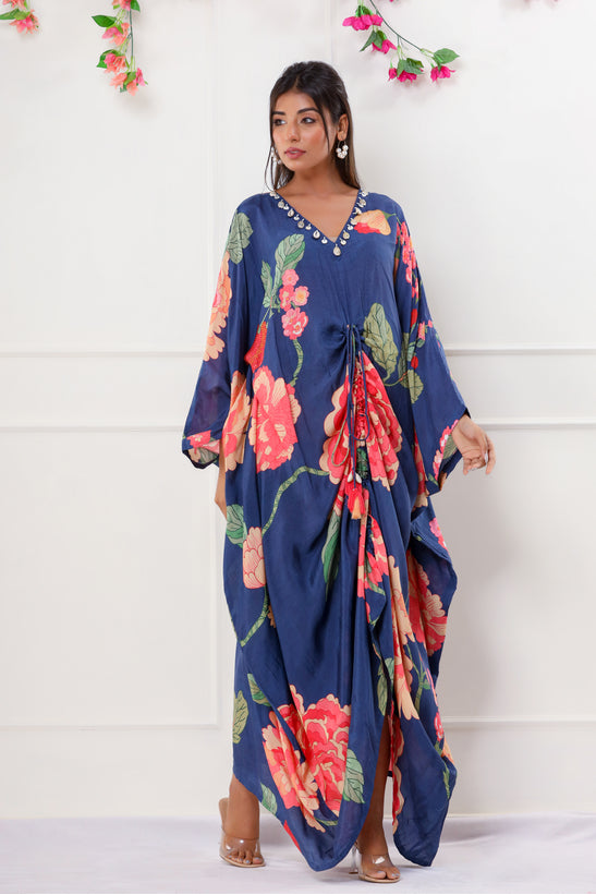 Blue Floral Print Kaftan