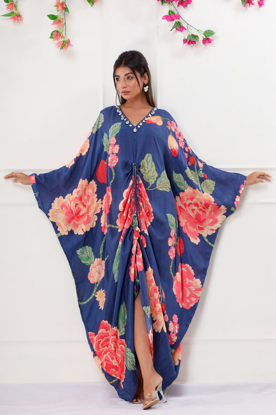 Blue Floral Print Kaftan
