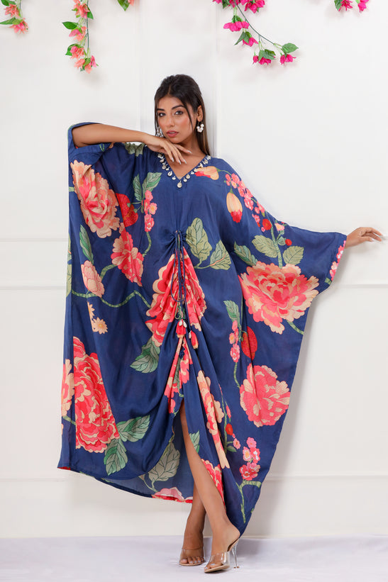 Blue Floral Print Kaftan