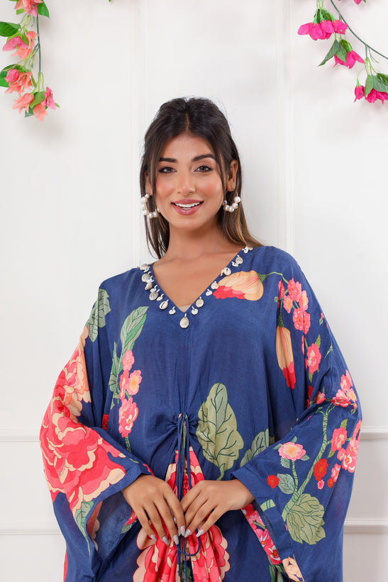 Blue Floral Print Kaftan