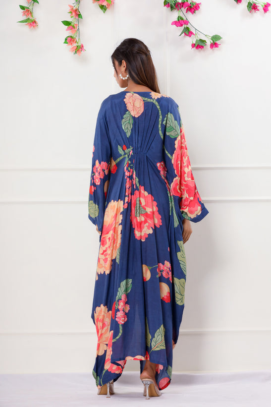 Blue Floral Print Kaftan