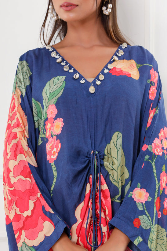 Blue Floral Print Kaftan