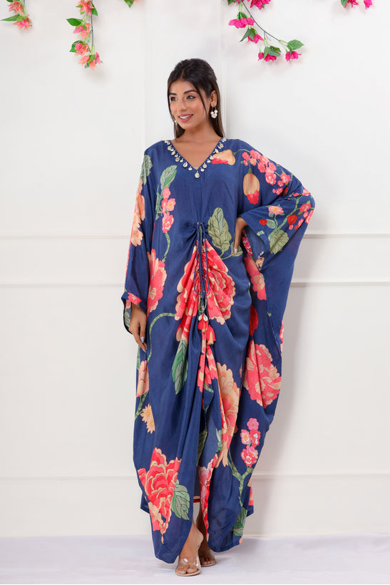 Blue Floral Print Kaftan