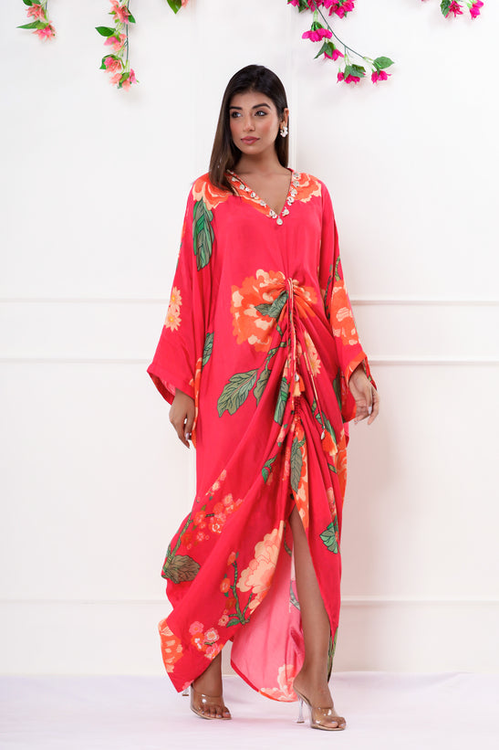 Rose Pink Floral Print Kaftan