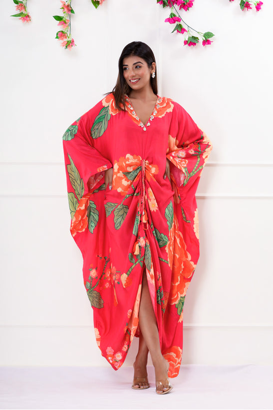 Rose Pink Floral Print Kaftan
