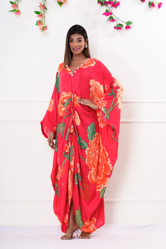 Rose Pink Floral Print Kaftan