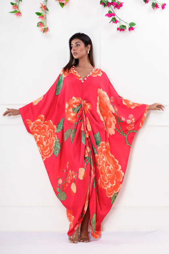 Rose Pink Floral Print Kaftan