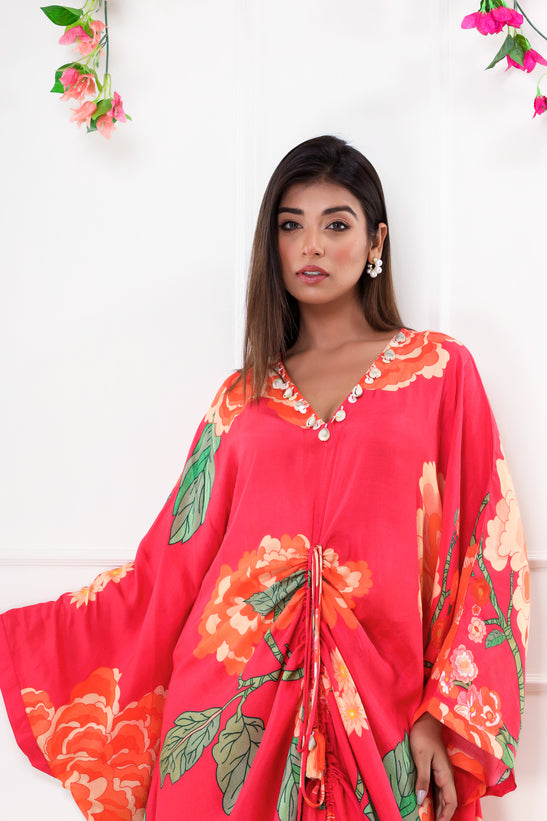 Rose Pink Floral Print Kaftan