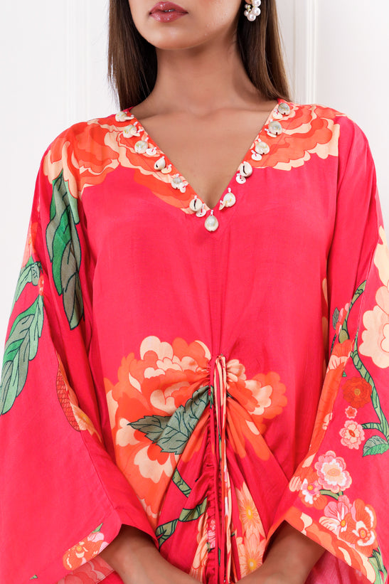 Rose Pink Floral Print Kaftan