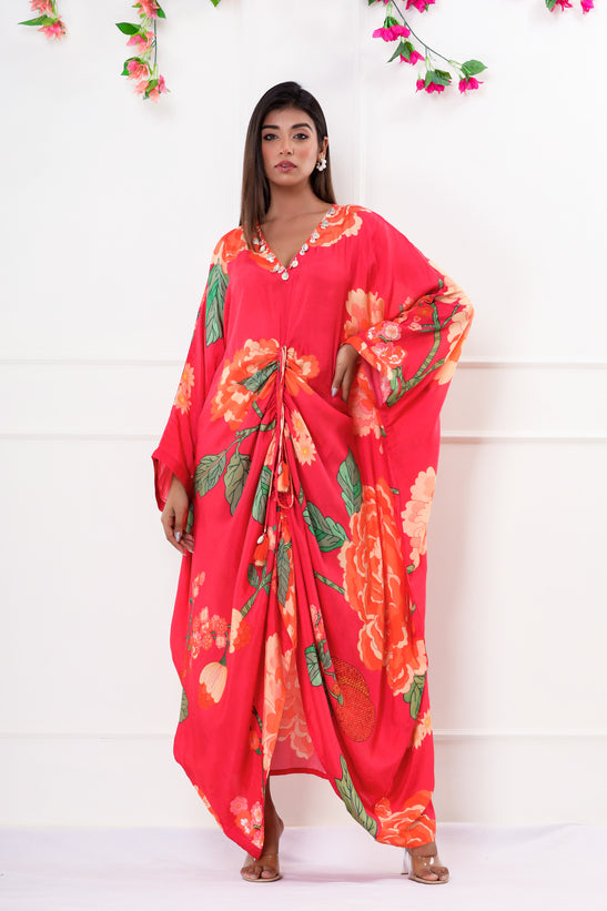 Rose Pink Floral Print Kaftan