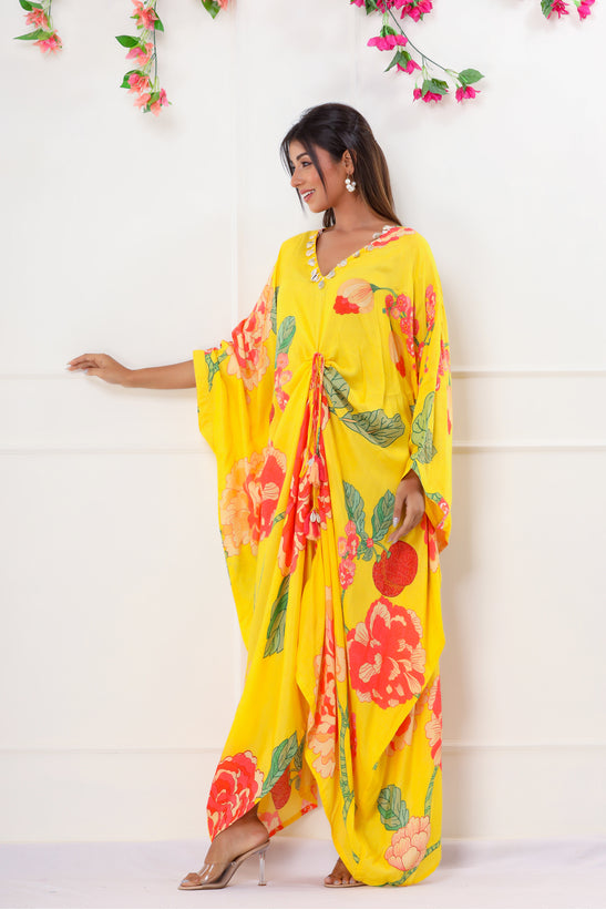 Yellow Floral Print Kaftan