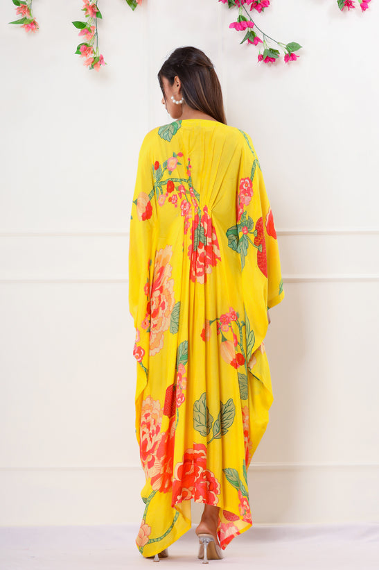 Yellow Floral Print Kaftan