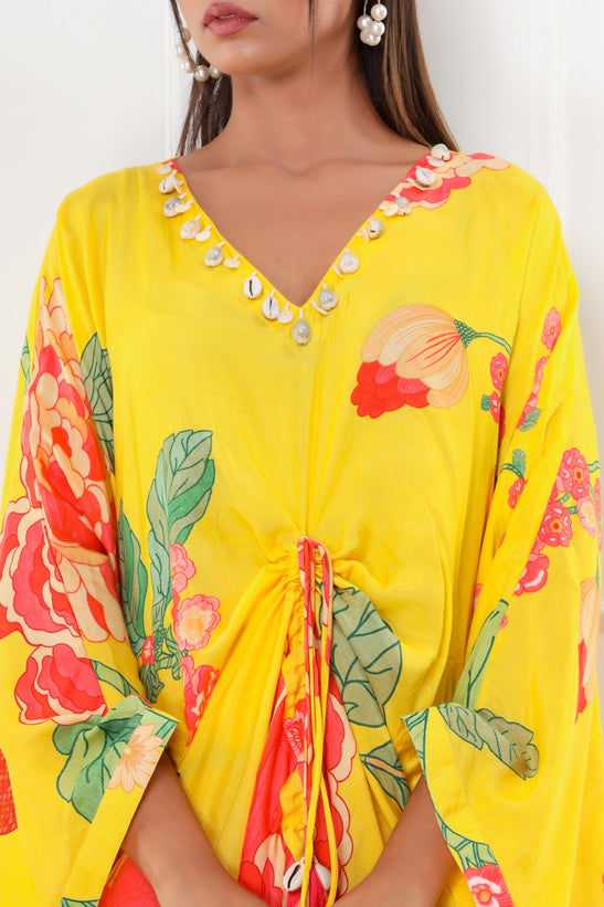 Yellow Floral Print Kaftan