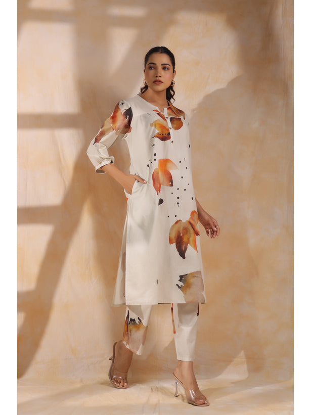 Cream Artsy Print Women Kurta Set