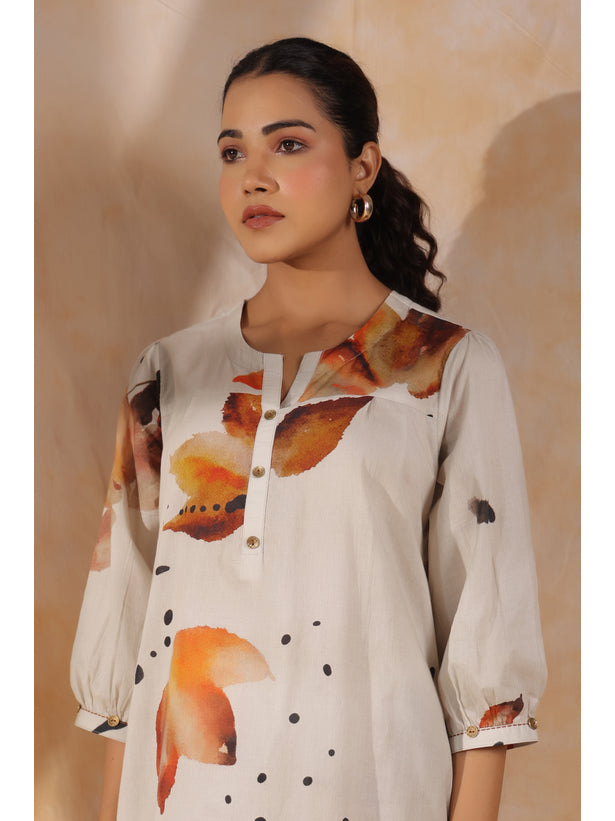 Cream Artsy Print Women Kurta Set