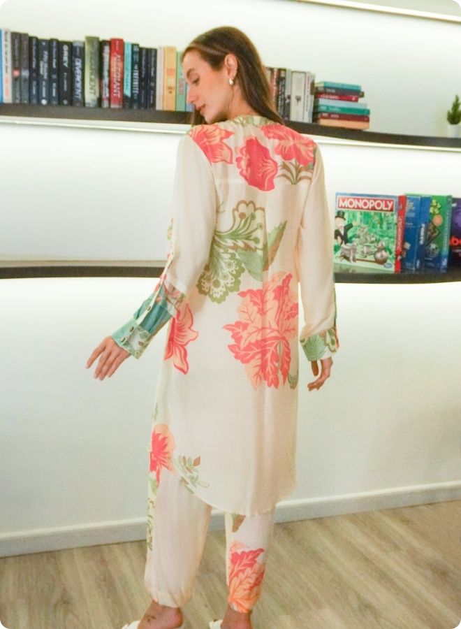 Cream & Green Floral Printed Kurta Set