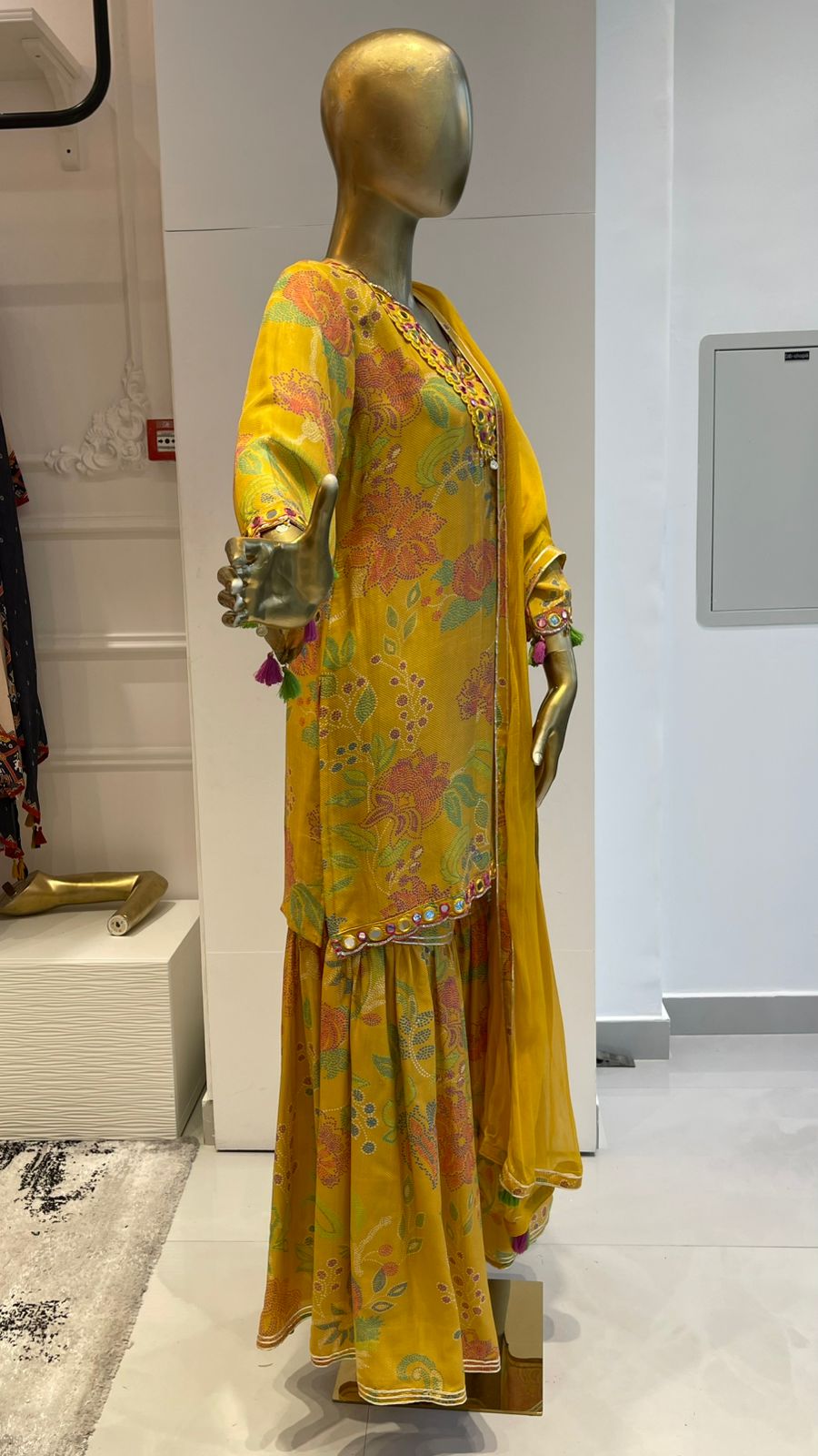 Mustard Floral Pint Women Sharara Set