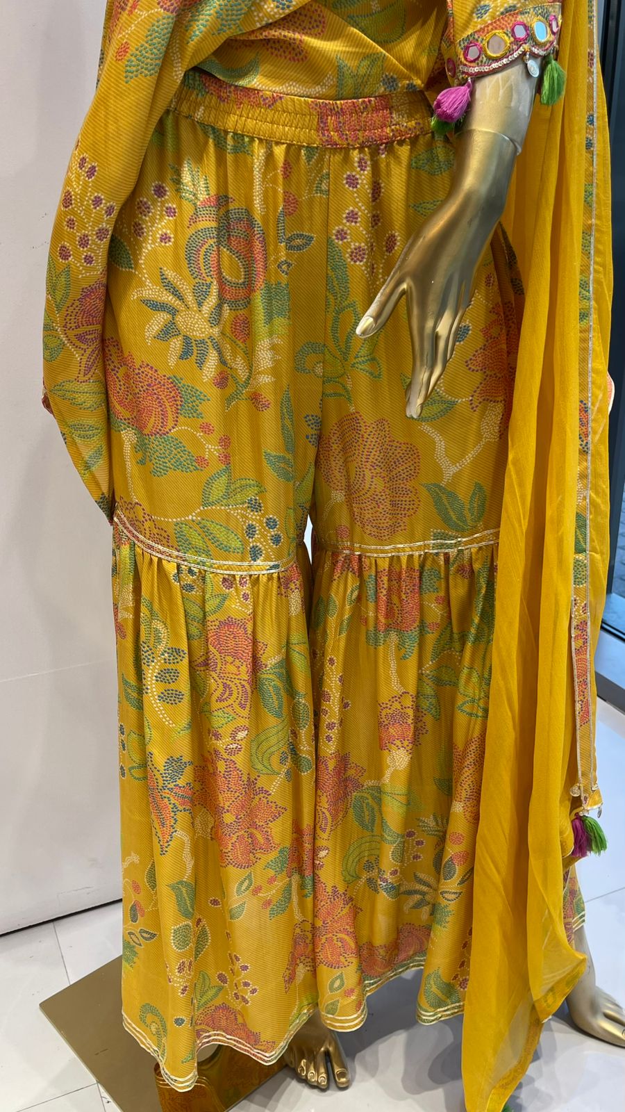 Mustard Floral Pint Women Sharara Set