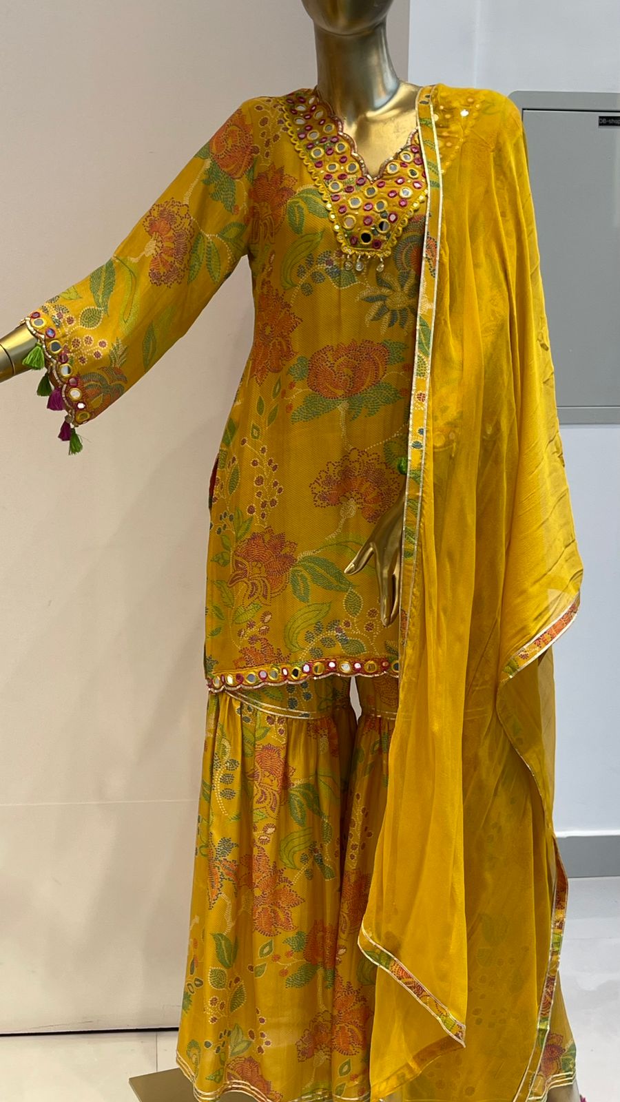 Mustard Floral Pint Women Sharara Set