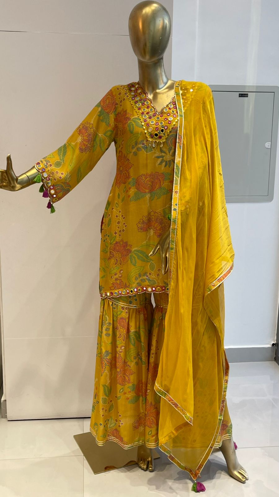 Mustard Floral Pint Women Sharara Set