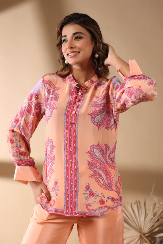 Peach Paisley Print Women Co-Ord Set