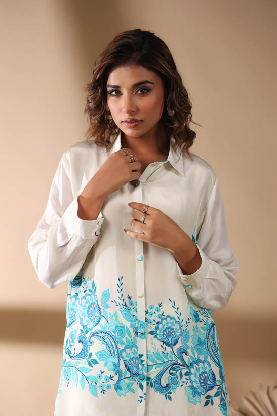 Cream Floral Print Women Co-Ord Set