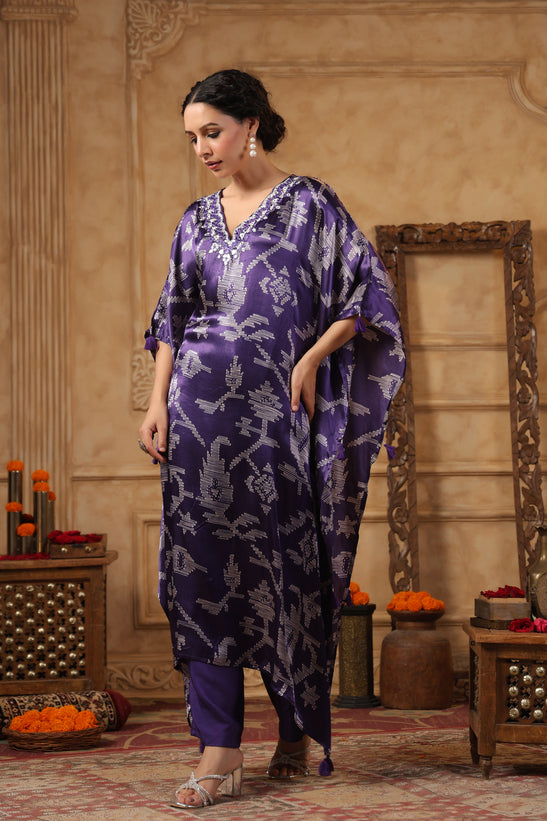 Purple Printed Kaftan Set