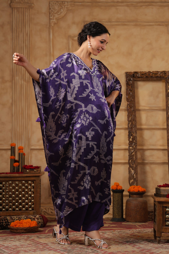 Purple Printed Kaftan Set