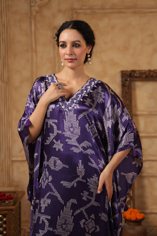 Purple Printed Kaftan Set