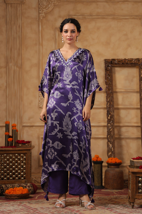 Purple Printed Kaftan Set